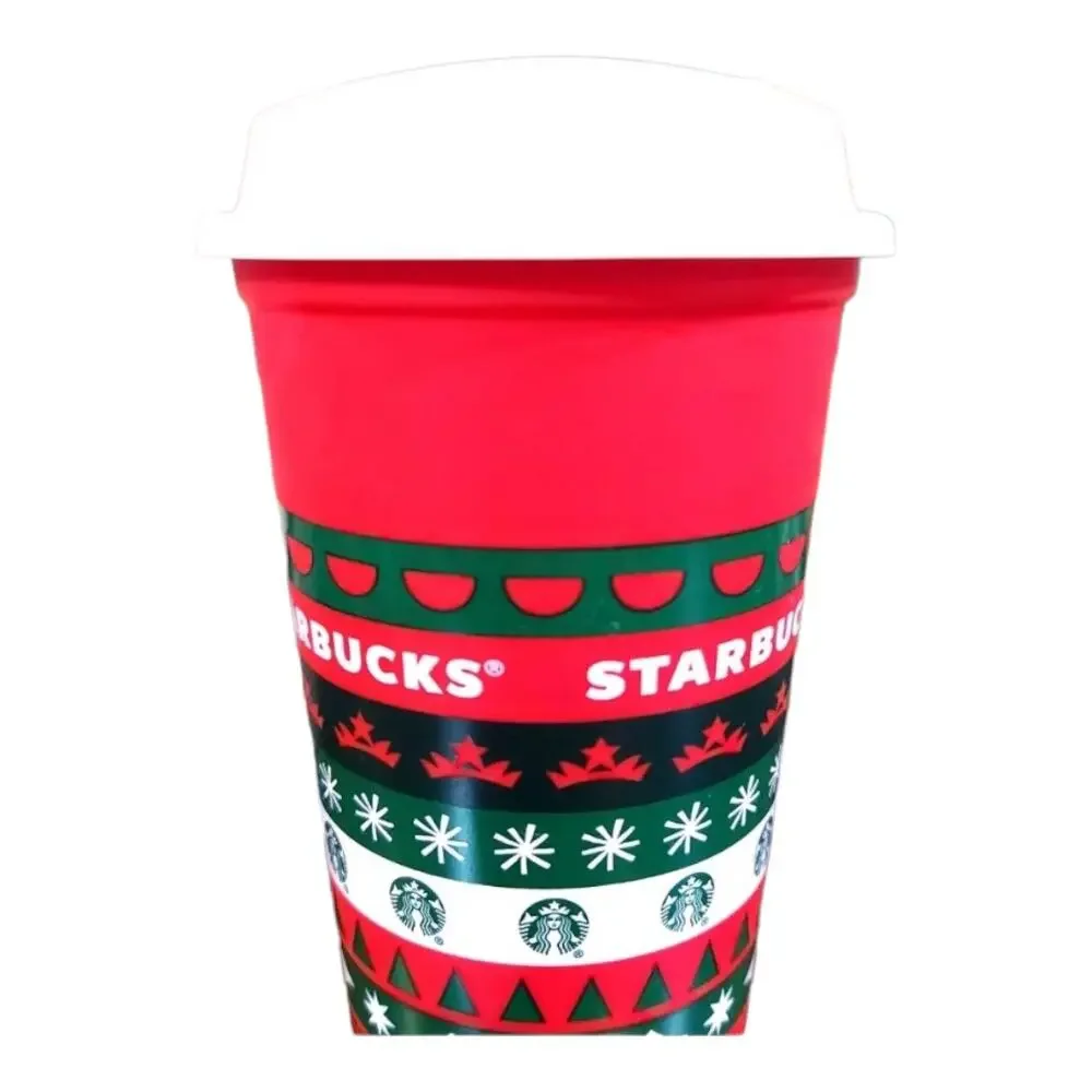 Starbucks 2013 Reusable 16 oz Christmas Holiday Plastic Coffee Cup with Lid